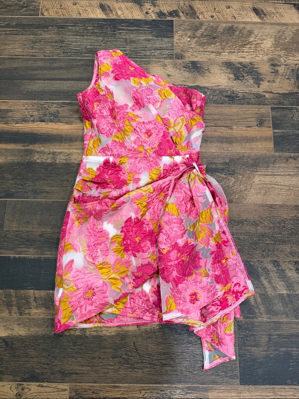 Reverse Floral One-Shoulder Dress in Pink and Yellow **Sorority Dress**